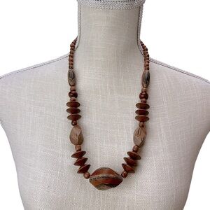 Vintage Wooden Bead Necklace Chunky Boho Natural